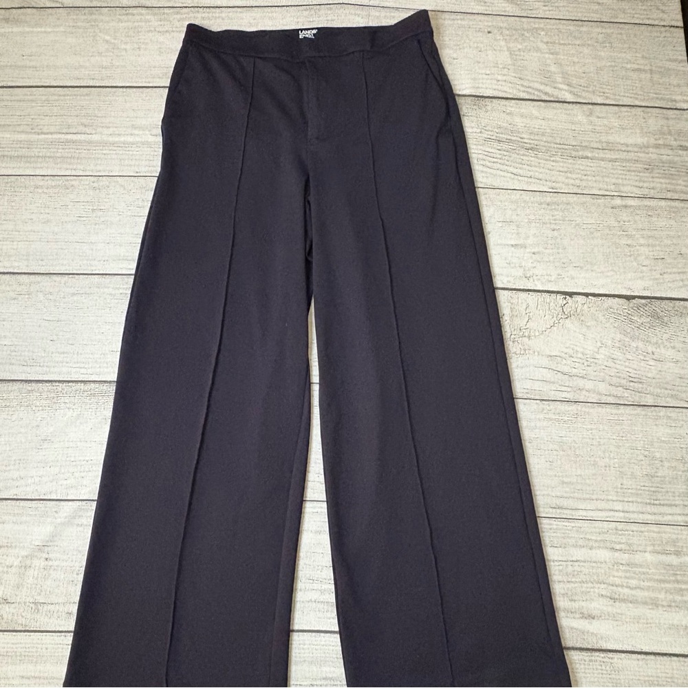 Lands' End Women's Bi-Stretch High-Rise Pintuck Wide-Leg Pants‎ Size 14
